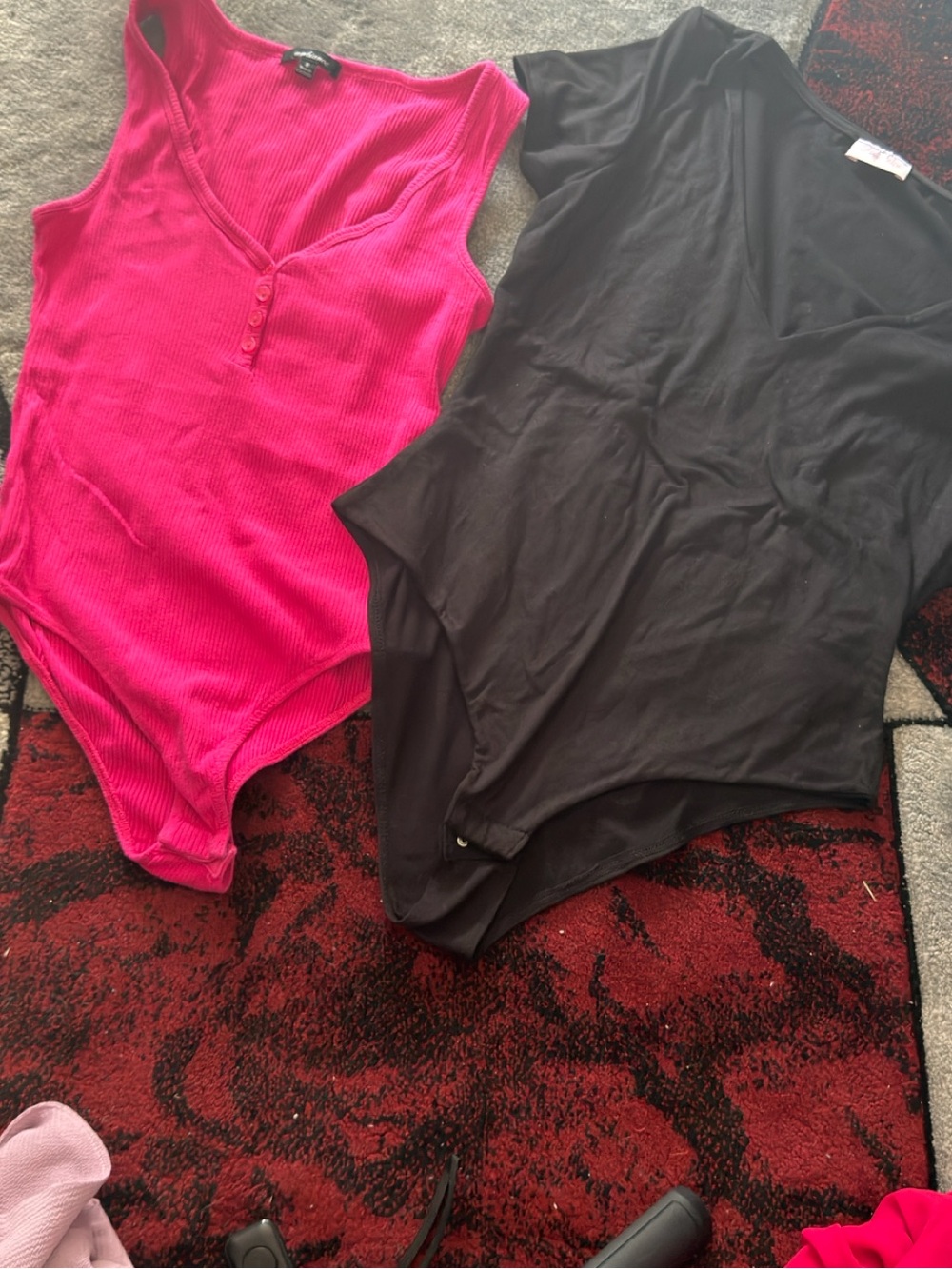 Women's Ribbed Hot Pink Bodysuit - Sleeveless V-Neck